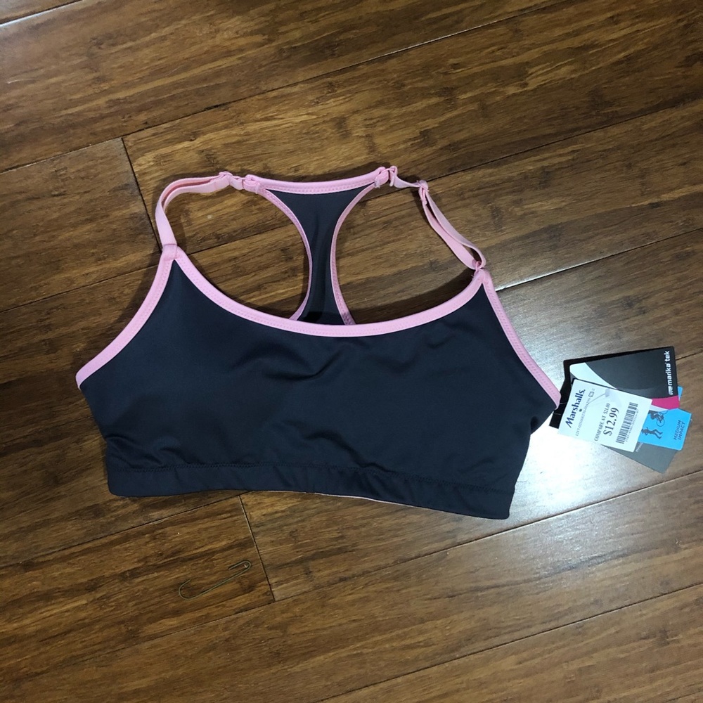 CHARCOAL BLACK AND PINK SPORTS BRA NWT